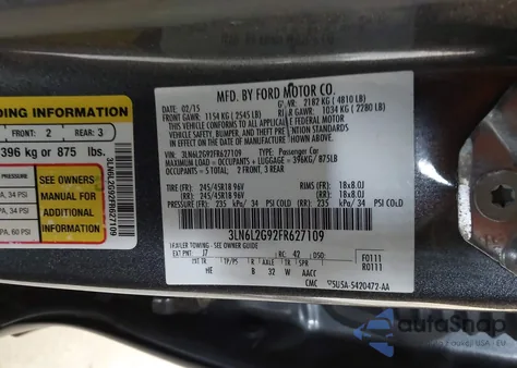 2015 Lincoln Mkz from USA, damaged, VIN 3LN6L2G92FR627109